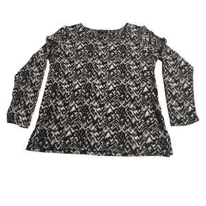 Mario Serrani Italy Top Womens Tan Black Leopard Print Long Sleeve Blouse Size M